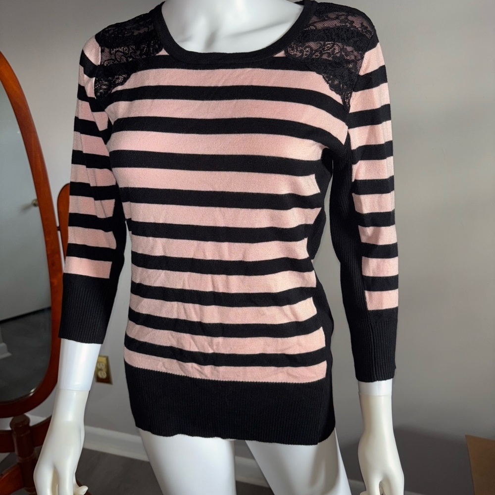 BCX Black and Pink Striped Long Sleeve Top